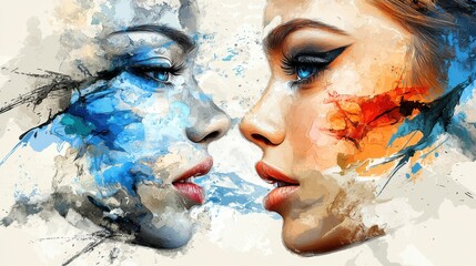 Serene and Playful Double Exposure: Collage of Two Girls with Contrasting Expressions in Soft Pastel Dreamy Background