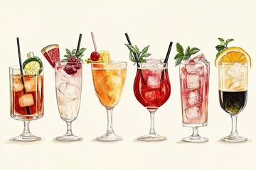 a drawn illustration of different types of cocktails