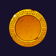 Gold-old frame or coin with ornament. Blank coin template for your design. Gold blank medal. Round icon for 2D game or slots