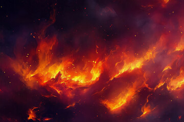 Fototapeta premium fiery, glowing space with a lot of fire and smoke. The fire is so bright that it almost looks like it's on fire