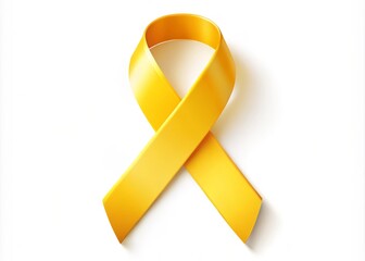 Yellow ribbon symbolizing hope and awareness for World Cancer Day on a white background, isolated