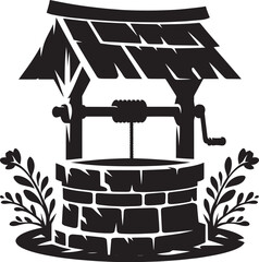 Village Water Well silhouette vector illustration isolated on a white background