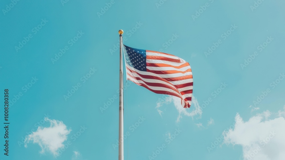 Wall mural patriotic american flag in the sunlight