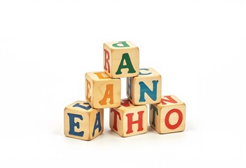 Wooden alphabet blocks isolated on white background
