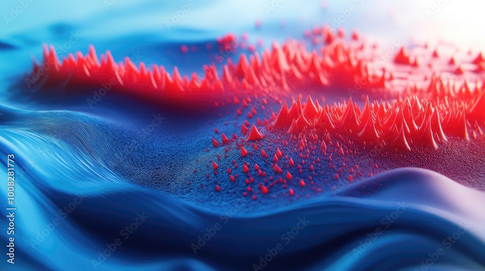 Aufkleber Abstract representation of wave patterns in red and blue, creating a dynamic and vibrant visual suitable for digital art.