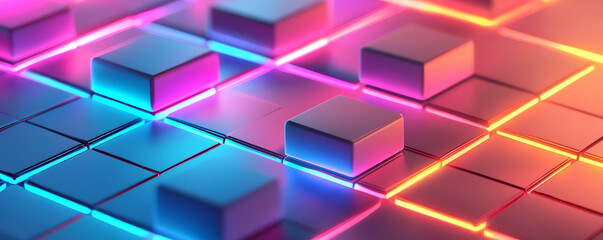 Obraz premium Colorful abstract arrangement of glowing cubes on a surface