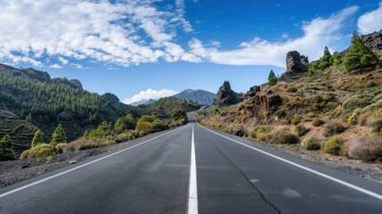 Naklejka premium Asphalt Road Winding Through Mountainous Landscape