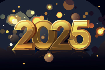 Golden Numbers 2025 on a Blurred Background With Bokeh Lights. Happy New Year 2025. Holiday Card Vector Art Illustration.
