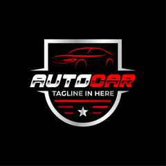 Automotive Car Logo with Shield Border. Auto Mobile Logo Template. Editable Vector