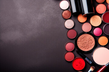Close up of testing space with professional makeup products, offering shades for all skin types