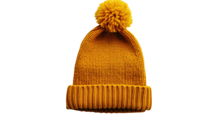 Winter wool bobble orange hat on white background