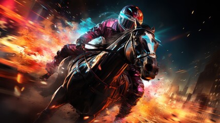 Jockey and Horse Racing in a City