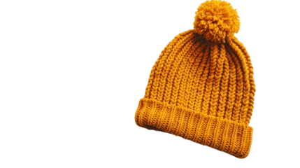 Winter wool bobble orange hat on white background