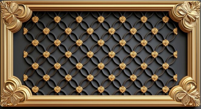 Decorative frame background with golden and black mandala decorations on this 3D ceiling wallpaper