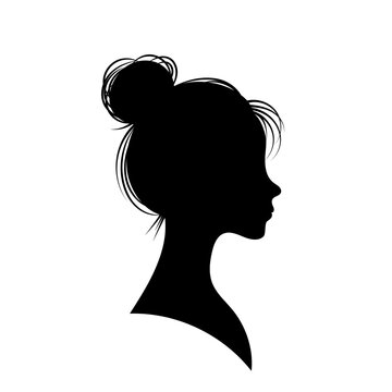 recommend clip art: Black and white silhouette of a beautiful woman with a lush hairstyle. Icon for a beauty salon, hairdresser or make-up artist.