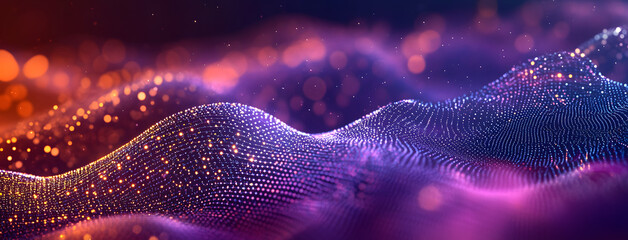 Big data visualization. The musical stream of sounds. Abstract background with interweaving of dots . 3D rendering.
