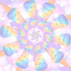 Cartoon spinning rainbow ice cream pattern.