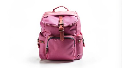 Trendy pink backpack on a white background, ideal for fashion, travel, and lifestyle photography, bringing a pop of