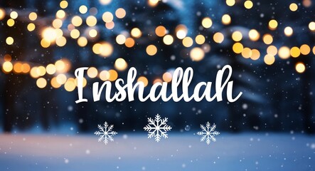inshallah lettering on winter snow holidays blurred lights bokeh background
