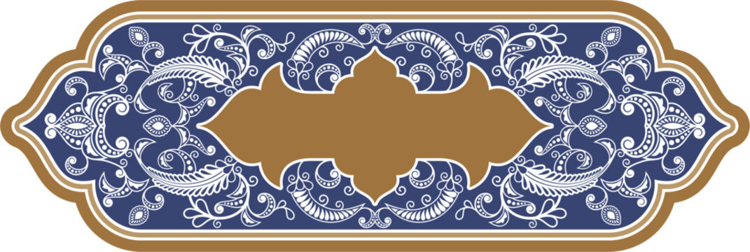 Naklejki Vector floral ornamental frame. Vintage oriental panel in Turkish and oriental style, great for wedding decorations, greeting cards, invitations, banners, vinyl and laser ready. Place for your text.