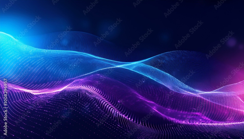 Poster Futuristic point wave. Abstract background with a dynamic wave. Connecting background. Abstract wave Big data technology 3d rendering. Futuristic data stream vector background.