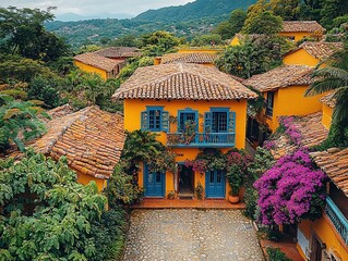 Obraz premium Sunlit Streets of Santa Fe de Antioquia Showcasing Colonial Architecture and Vibrant Colors