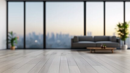Fototapeta premium Modern Living Room with Panoramic City View