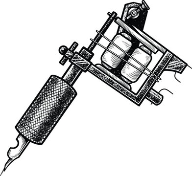 tattoo machine vector hand drawn illustration