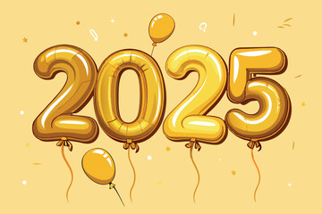 Happy New Year 2025 in Golden And White Foil Balloons Shaped Vector Art Illustration.
