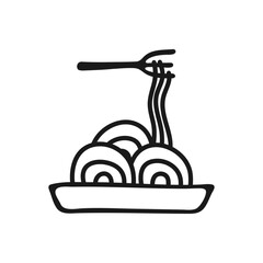 Hand drawn pasta line icon on white background. Doodle.