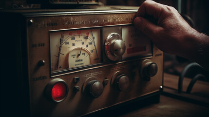 The vintage radio from the USSR springs to life, its tuning dials adjusting to catch timeless melodies.