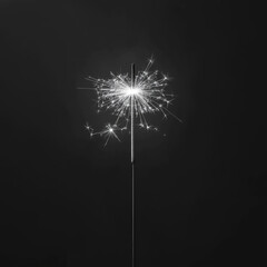 Single sparkler glowing against dark black background