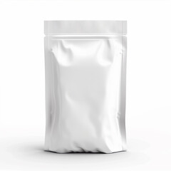 Mockup template for food snack, chips, cookies, peanuts, candy. Realistic illustration Isolated on white background, blank white plastic bag for packaging 