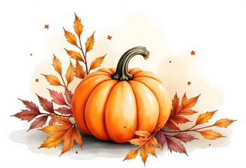 Naklejka premium Autumn Leaves and Pumpkins vector design 