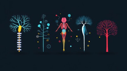 Illustration explaining the different systems of the human body, highlighting their functions and interactions.