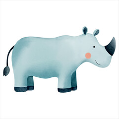 Cute watercolor rhinoceros. Illustration of hand drawn rhinoceros. Wild jungle safari animals.