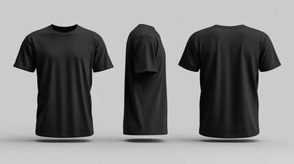T-shirt mockup. Black blank t-shirt front and back views. male clothes wearing clear attractive apparel tshirt models template | Generative AI
