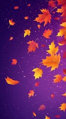 Fototapeta premium Colorful autumn leaves falling gracefully against a deep purple background during the enchanting fall season