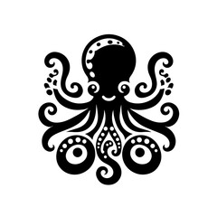 octopus as a simple icon logo mascot black and white, isolated on white background