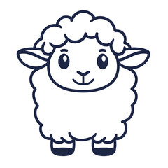 A cute cartoon sheep with a big smile on its face. The sheep is standing on a white background