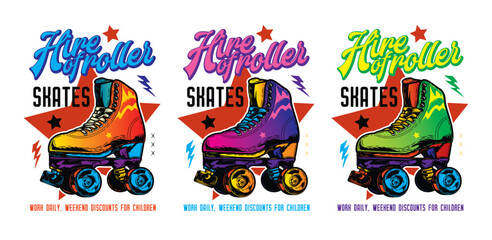 T-shirt or poster design. Roller skating drawn in a retro style. Original vector illustration in vintage style.