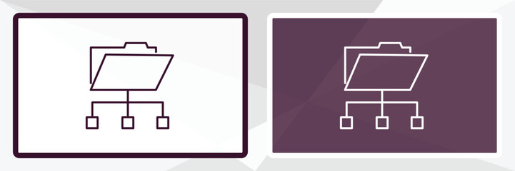 connected folder data outline icon. Linear vector from computer concept. Thin line white and black connected folder data icon isolated on white and dark background