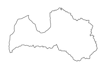 Vector map of Latvia, republic of, a country in Northern Europe. Detailed black contour, isolated on white background.