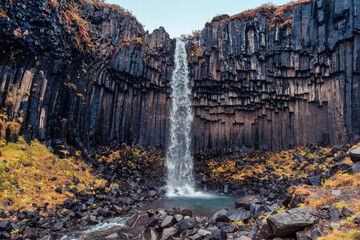waterfall in autumn svartifoss svartivoss
