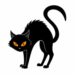 Black cat arching back vector illustration on white background