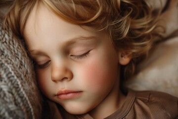 Naklejka premium Peaceful Sleeping Child Wrapped in Cozy Blankets