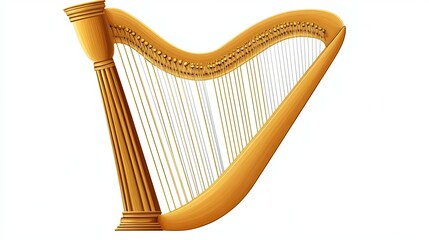A Golden Harp with Strings and Detailed Carvings
