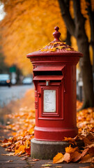 Vintage Postbox with Autumn Leaves for World Post Day