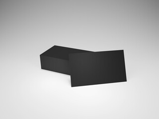 Stack of black business cards on white. Pile of calling card Mockup. 3D rendering