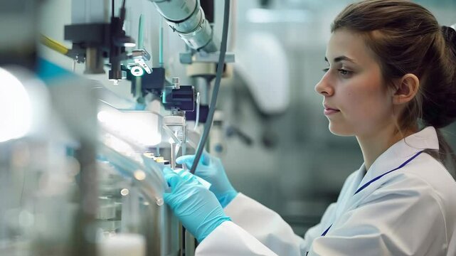 Scientist conducting research in modern laboratory with advanced technology and equipment for innovative experiments and scientific discovery, 4k footage